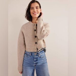 Boden Brushed Wool Cropped Cardigan Oatmeal Melange L